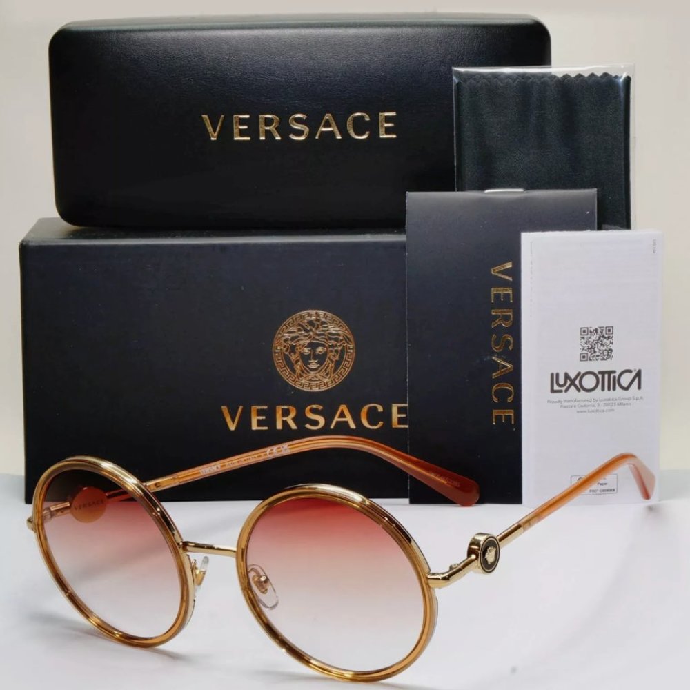 Versace Round Gold Brown Gradient Sunglasses - image 2